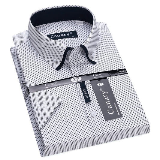 Rövid ujjú pöttyös karcsúsított férfi ing