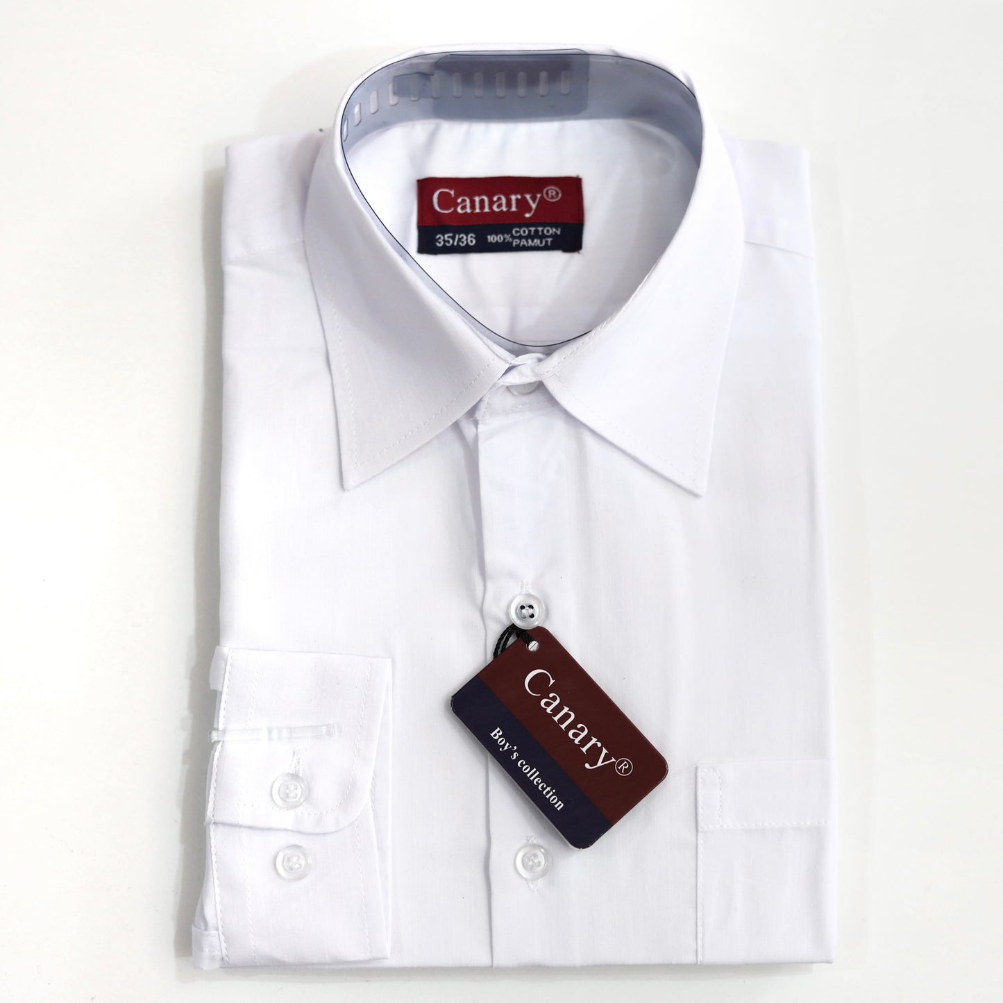 Klasszik szabású kid fiú fehér gyerek hosszú ujjú ing, kedvező áron Canary shirt