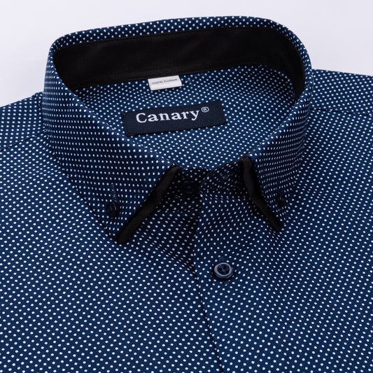 pöttyös férfi ing gallér részlet slim fit- Canary