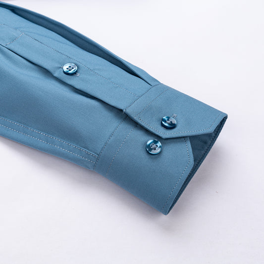 kékeszöld rugalmas slim fit férfi ing mandzsetta részlet