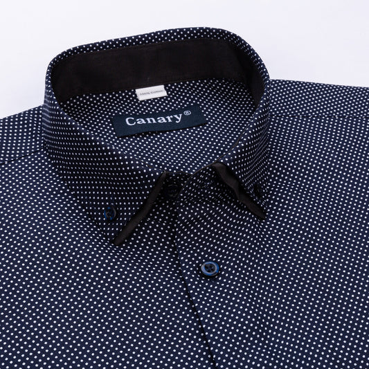 Sötét kék pöttyös slim fit divatos férfi ing - Canary Shirt