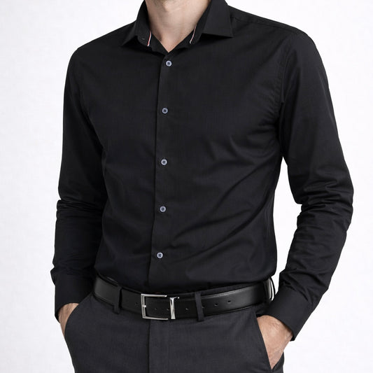 Prémium Tapintású Fekete Slim Fit Férfi Ing