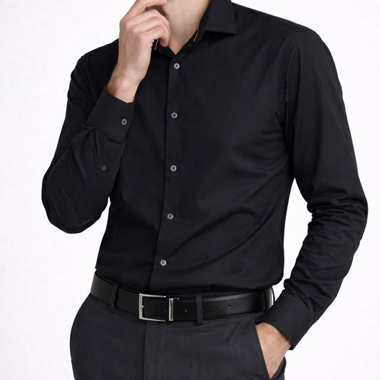 Prémium Tapintású Fekete Slim Fit Férfi Ing