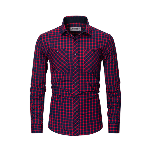 Canary Slim fit férfi kockás ing, streches bordó kockás ing