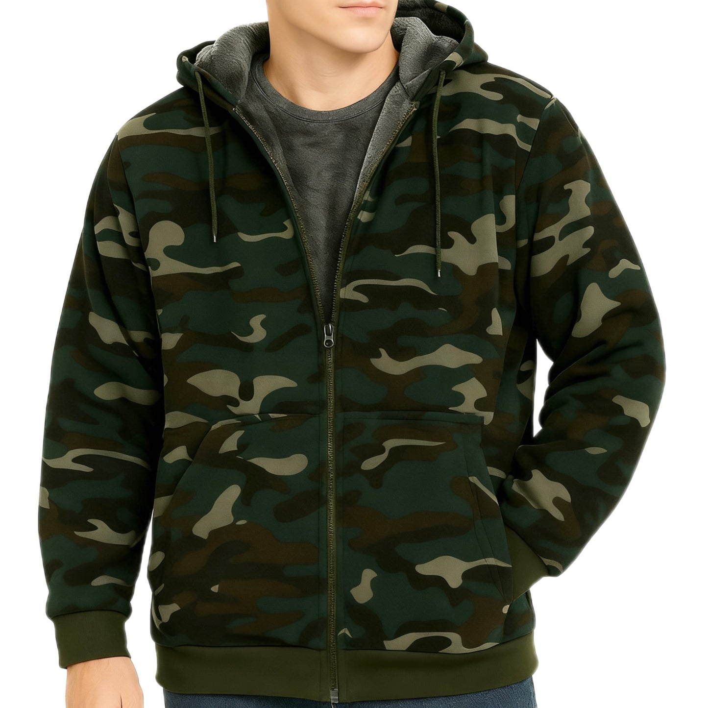 Férfi terepmintás kapucnis pulóver meleg béléssel - Canary