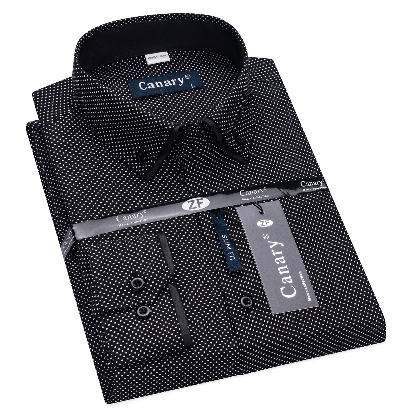 fekete pöttyös férfi ing slim fit kontraszt részletekkel