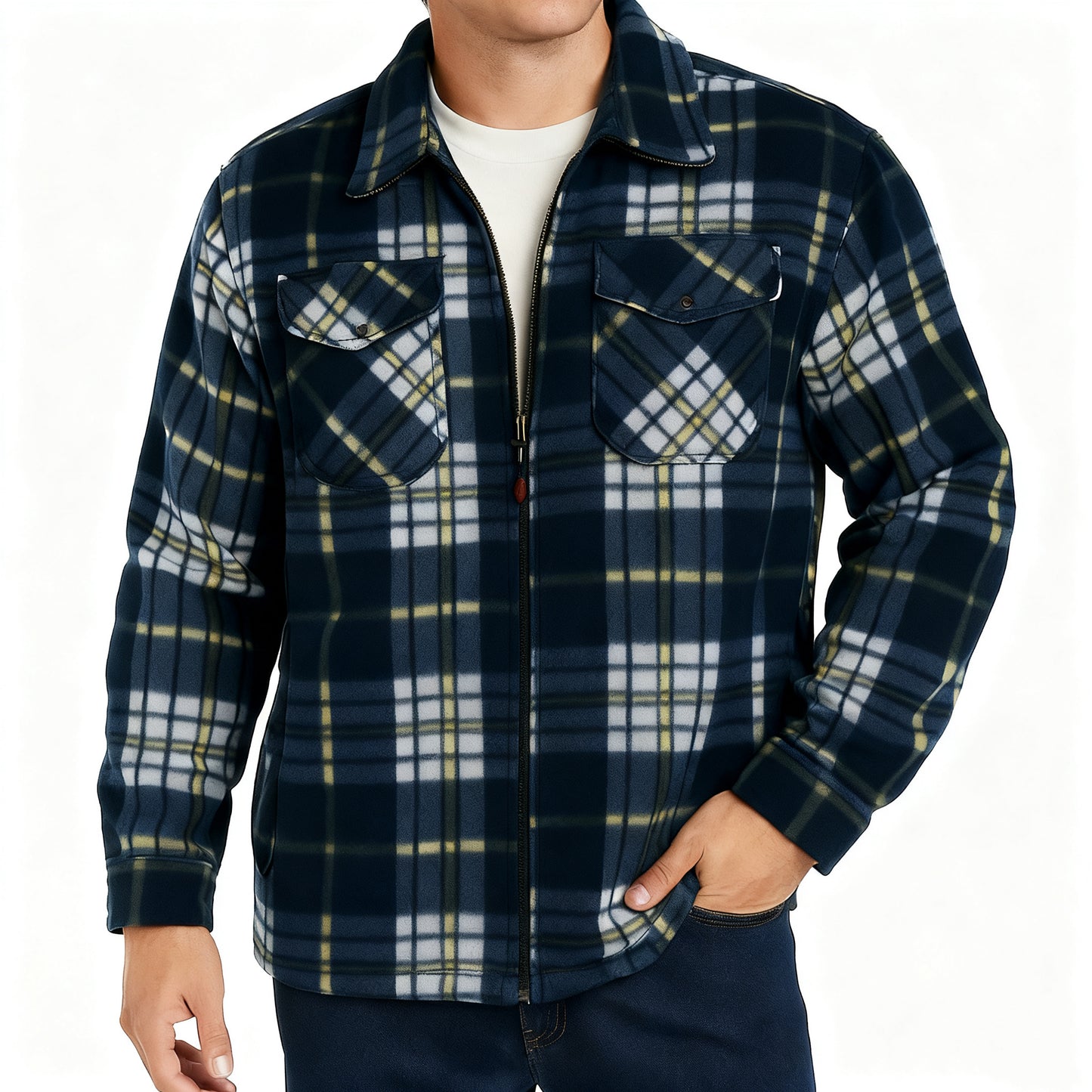 Férfi kockás polár dzseki – meleg béléssel