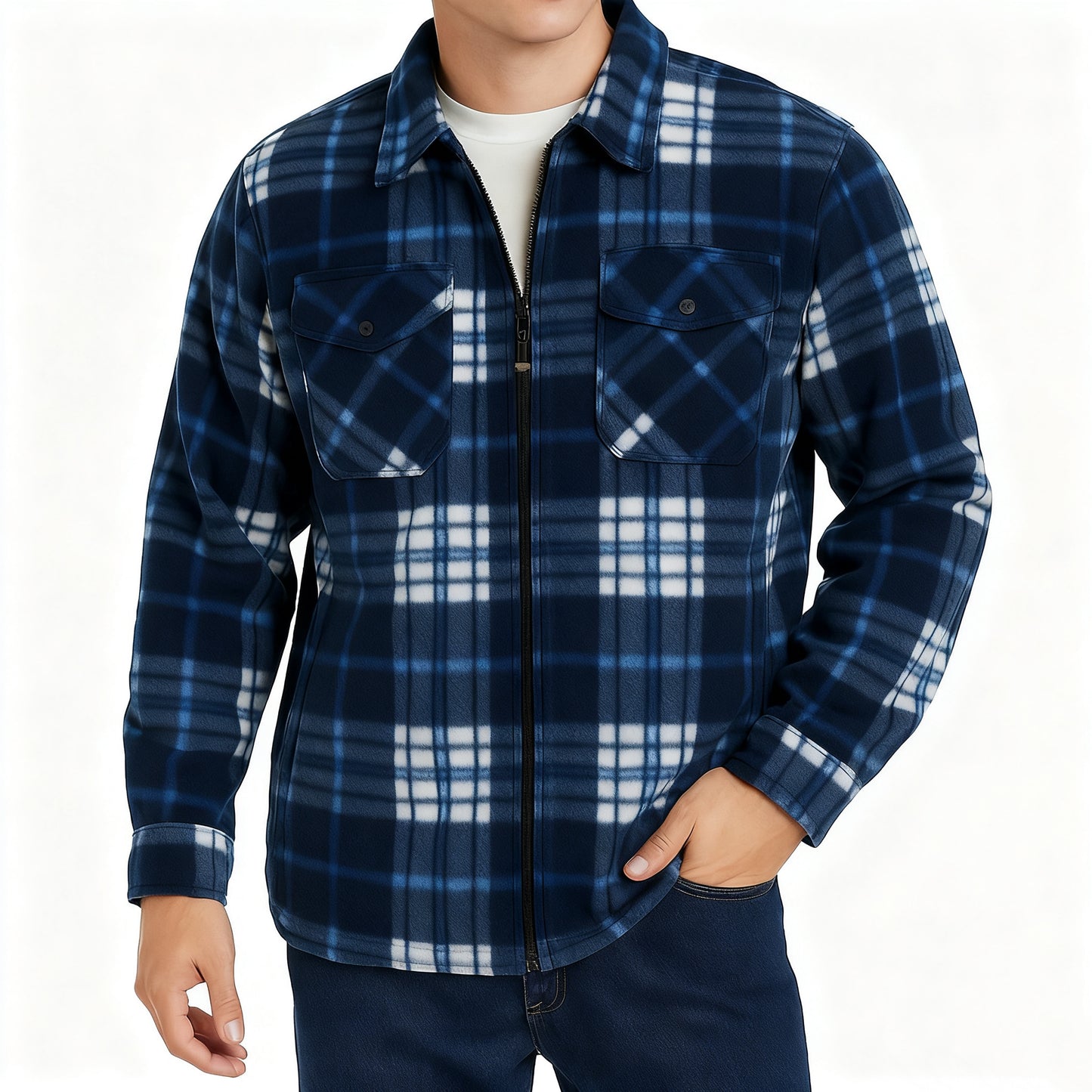 Férfi kockás flanel dzseki – meleg béléssel