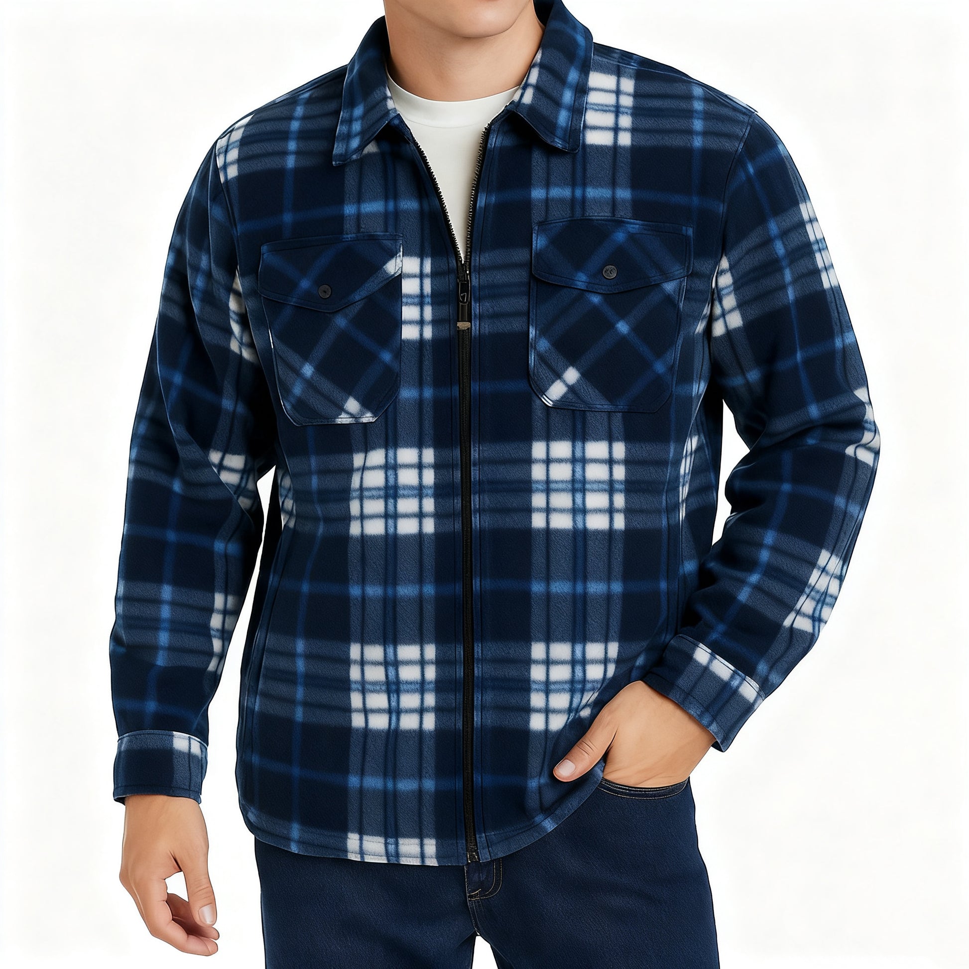 Férfi kockás flanel dzseki – meleg béléssel