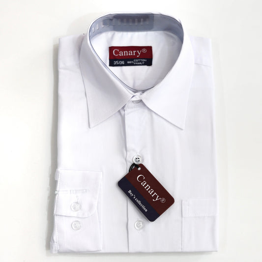 Klasszik szabású kid fiú fehér gyerek hosszú ujjú ing, kedvező áron Canary shirt