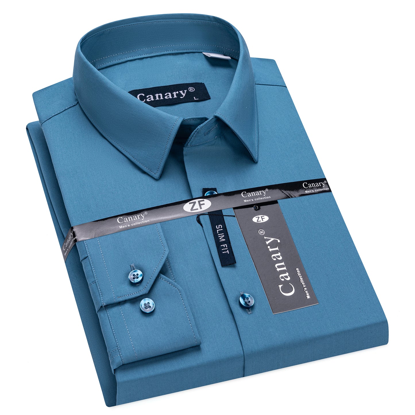 Rugalmas hosszú ujjú kék karcsúsított férfi ing