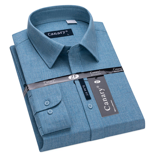 kék színű lenvászon férfi slim fit ing, tökéletes irodai es casual osszeallitasokhoz