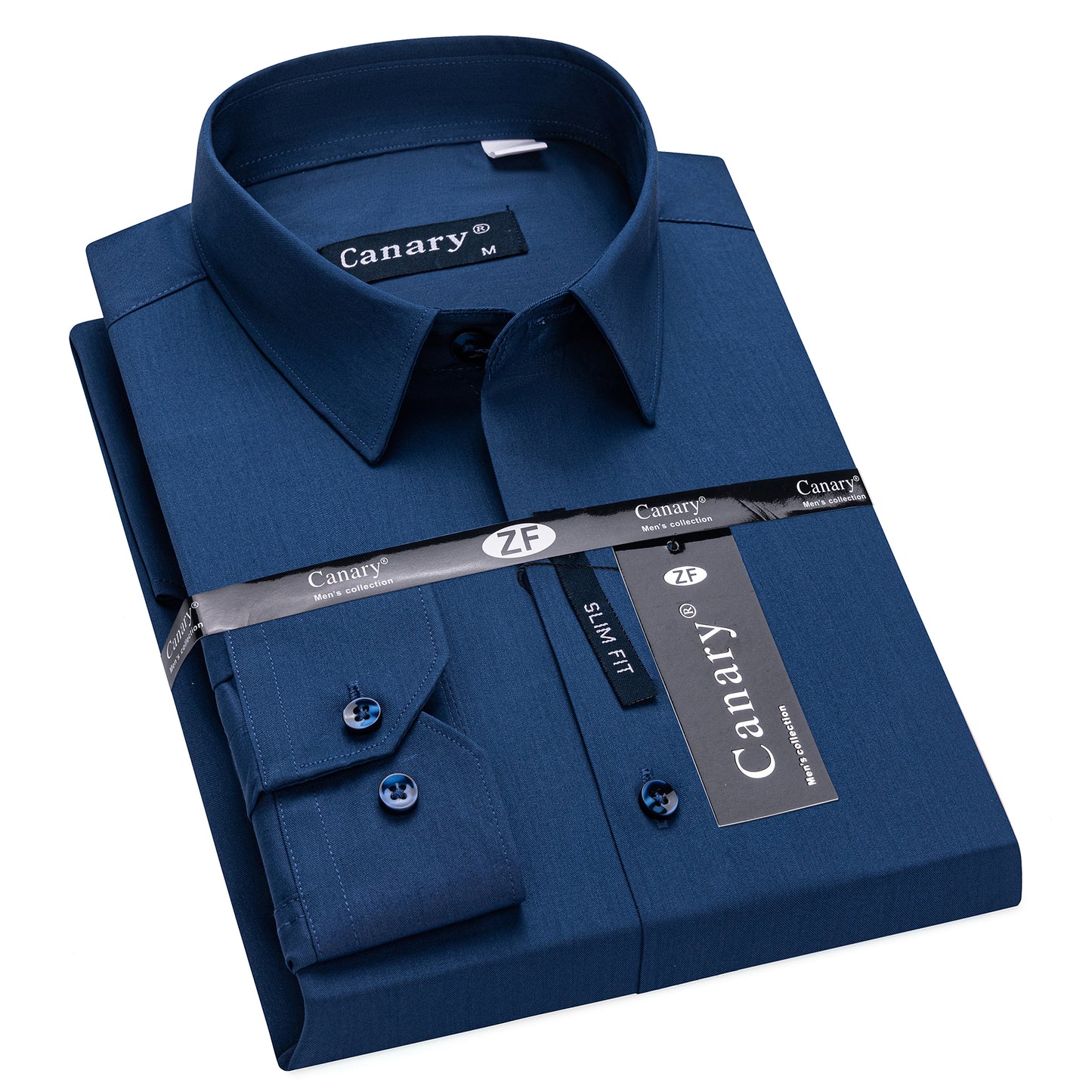 Rugalmas hosszú ujjú sötét kék karcsúsított férfi ing