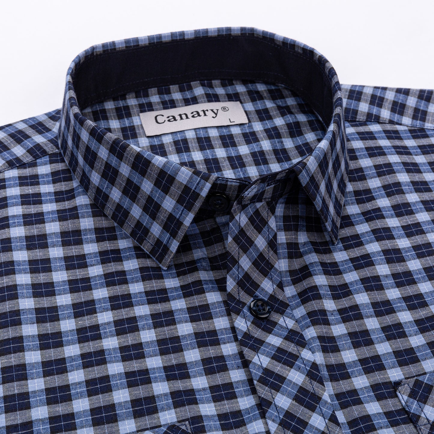 Canary hosszú ujjú rugalmas kockás férfi ing – gallér részlet
