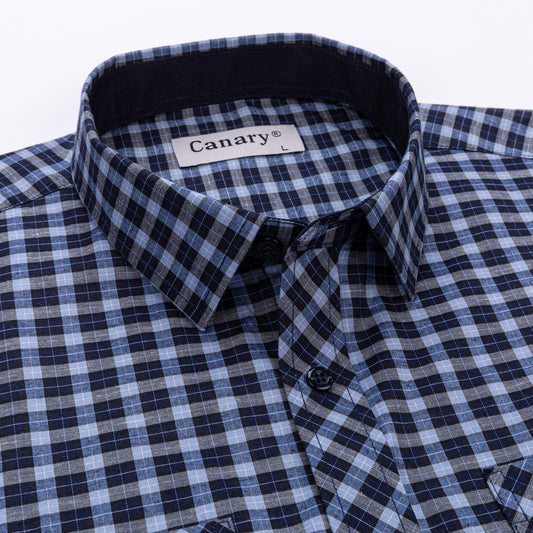 Canary hosszú ujjú rugalmas kockás férfi ing – gallér részlet