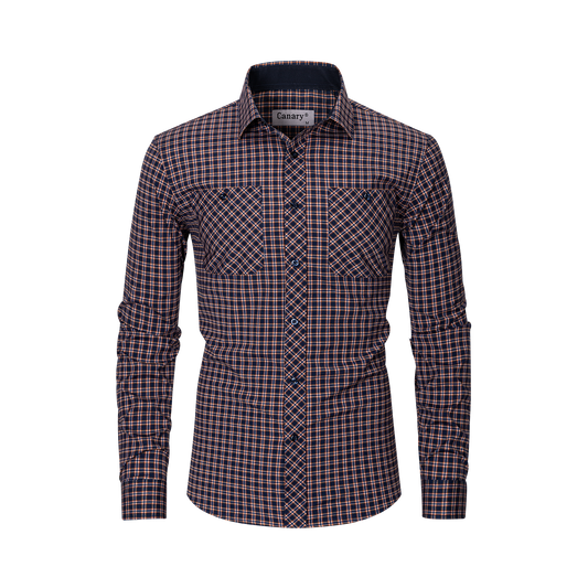 Prérium minőségi barna slim fit kockás férfi ing