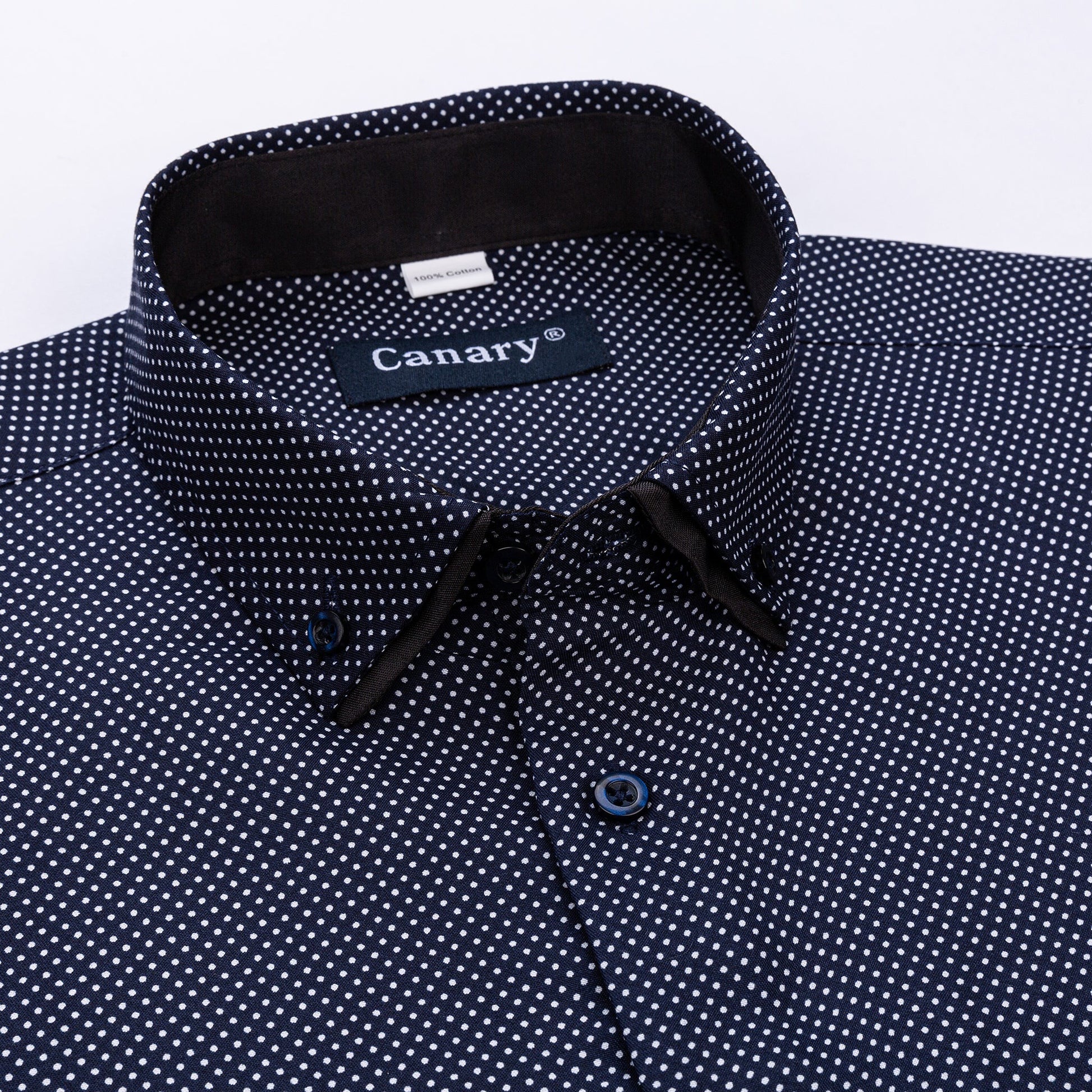 Sötét kék pöttyös slim fit divatos férfi ing - Canary Shirt
