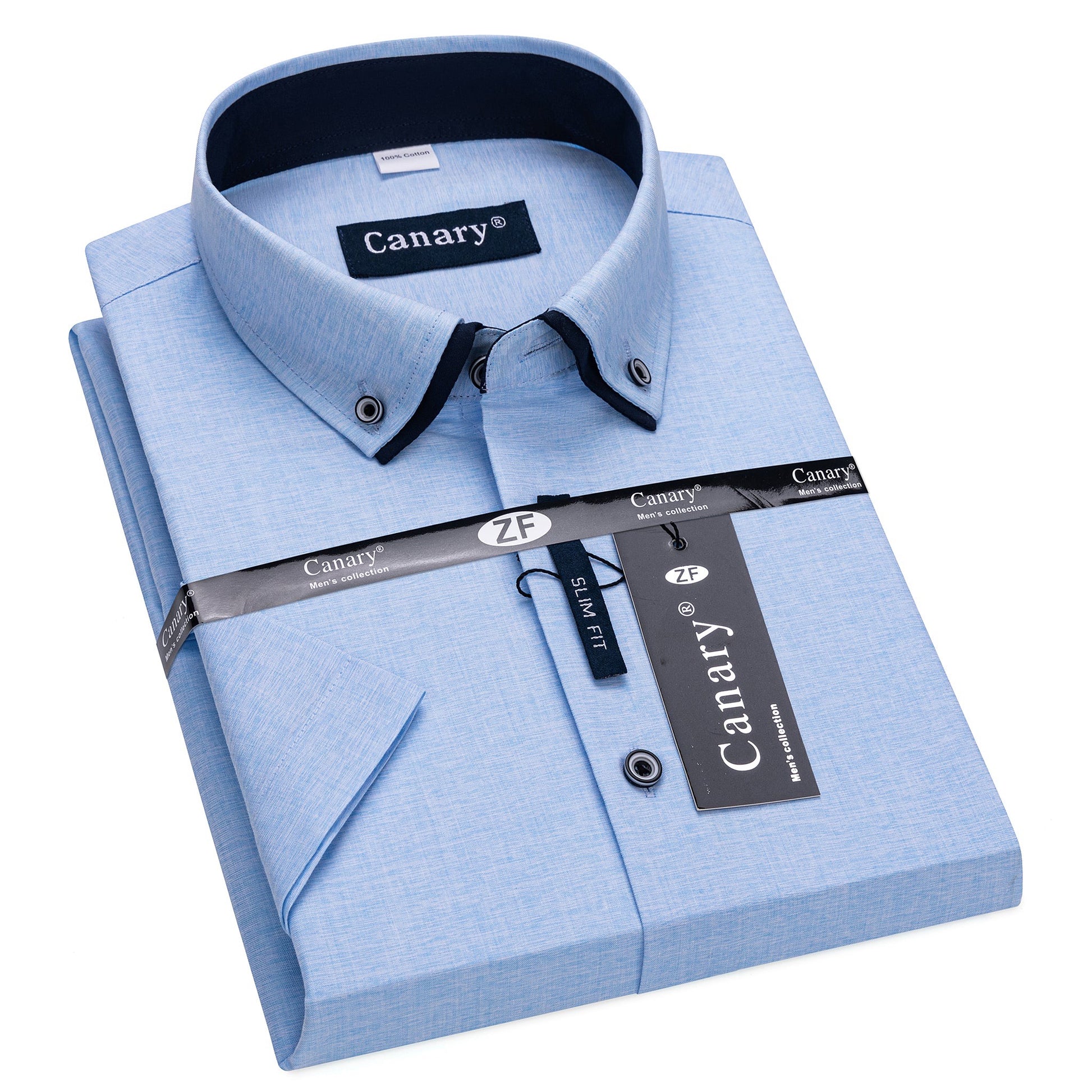 Rövid ujju kék slim fit nagyméretű ing 4xl-9xl - Canary Shirt