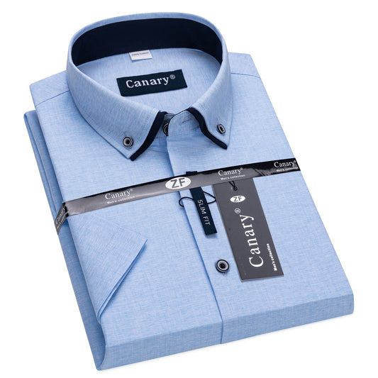 Rövid ujju kék slim fit nagyméretű ing 4xl-9xl - Canary Shirt