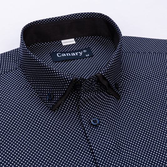 Sötét kék pöttyös slim fit férfi ing - Canary Shirt
