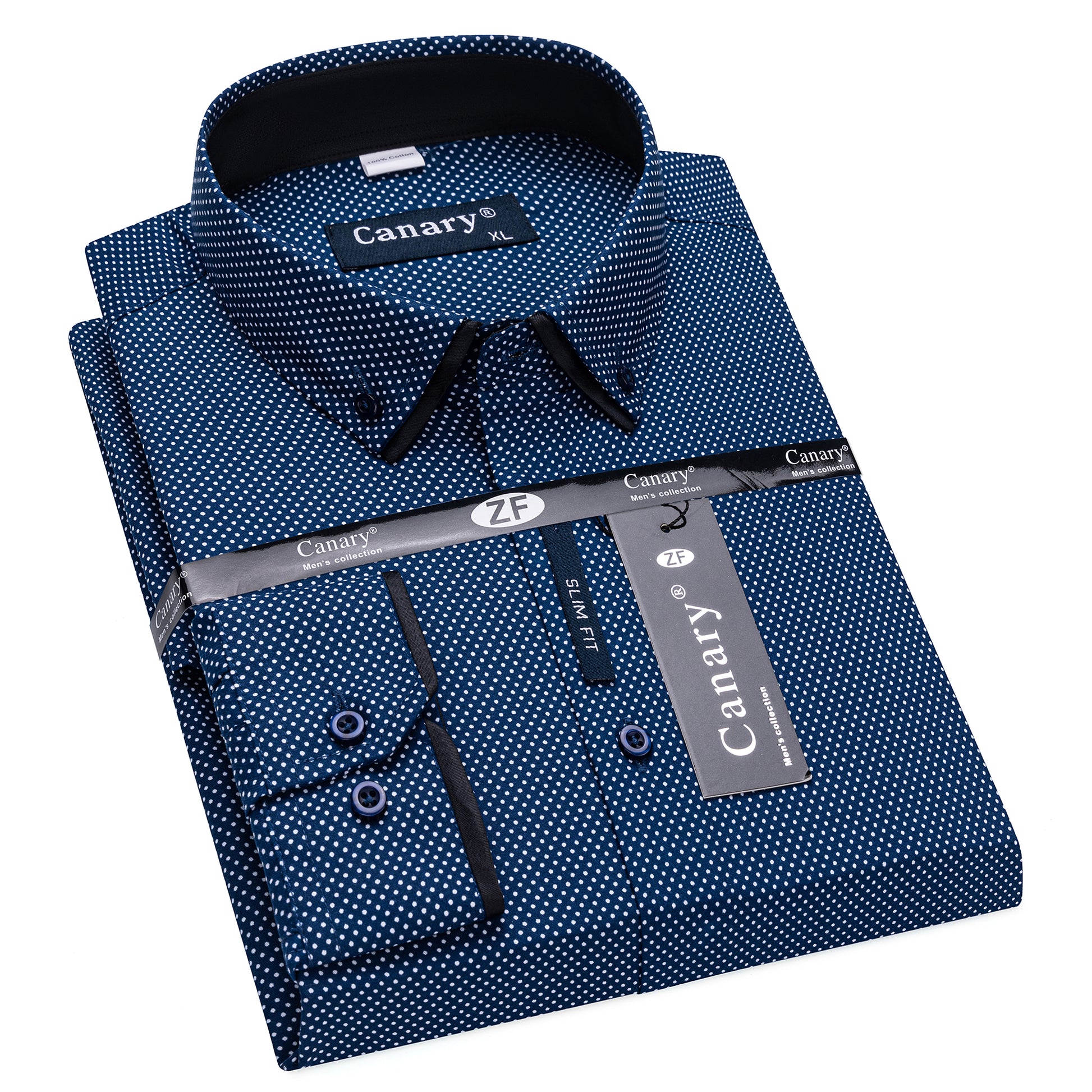 Kék pöttyös férfi ing slim fit kontraszt részlet