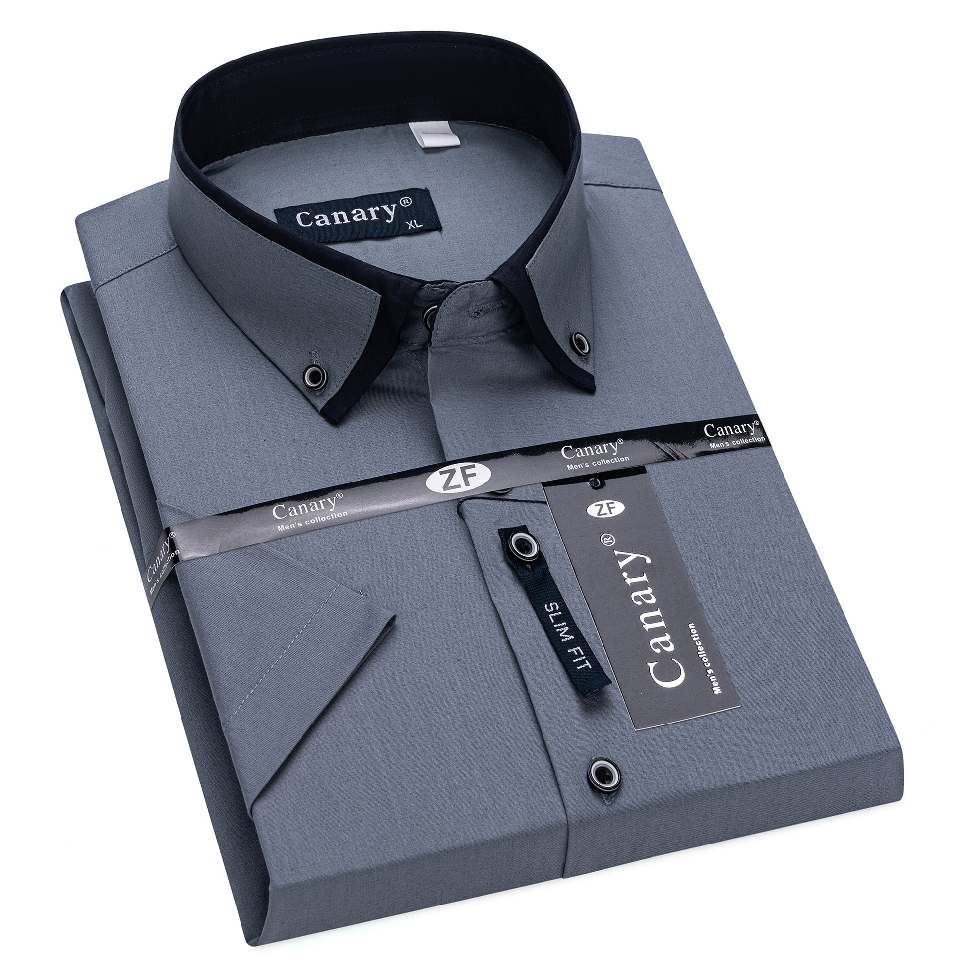 Szürke rövid ujjú férfi slim fit elegáns ing