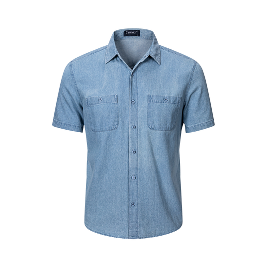 Világos kék rövid ujjú férfi farmer ing minden alkalmakra