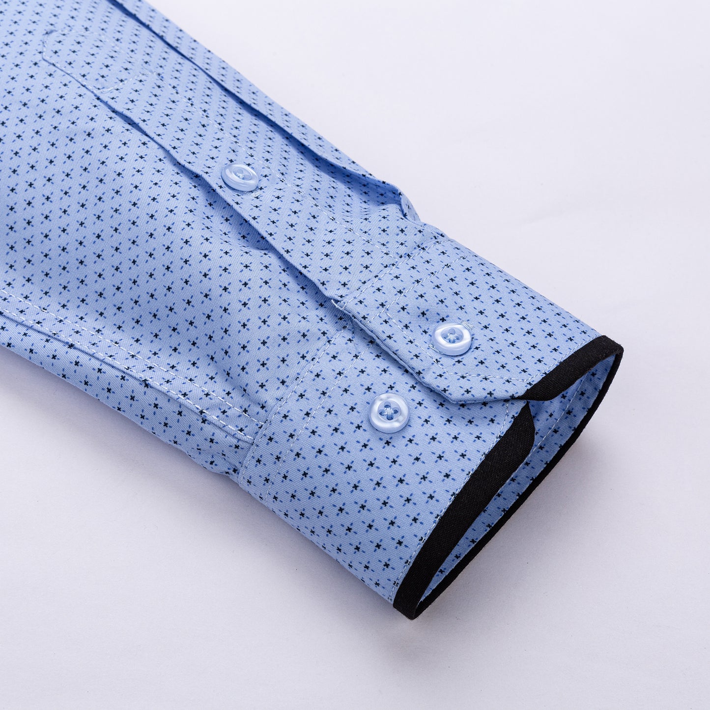 kék slim fit férfi ing ujj hosszúságközeli kép  apró mintával – Canary Shirt
