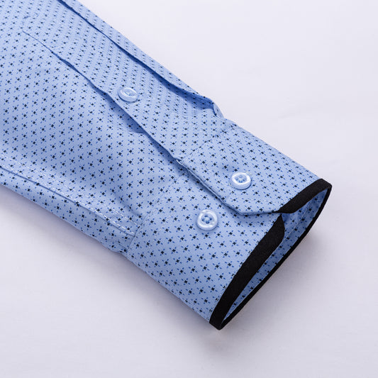 kék slim fit férfi ing ujj hosszúságközeli kép  apró mintával – Canary Shirt
