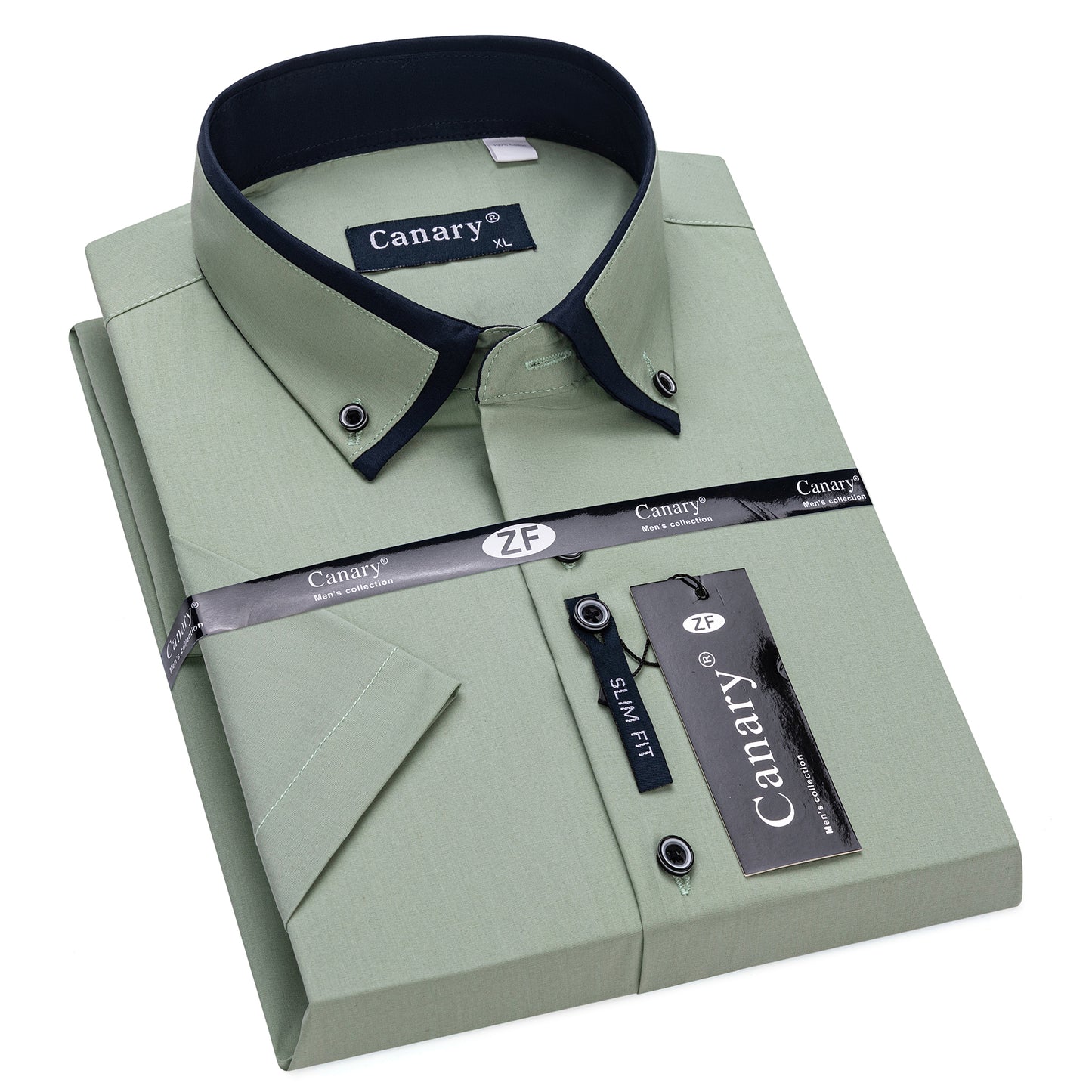 Rövid ujjj elegáns zöld színű slim fit férfi ing